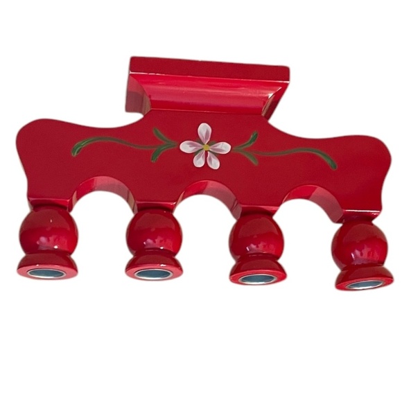 Vintage Hand Painted Wooden Red Candelabra - Picture 3 of 7